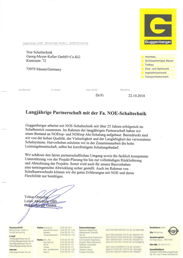 Referenzschreiben der Guggenberger GmbH