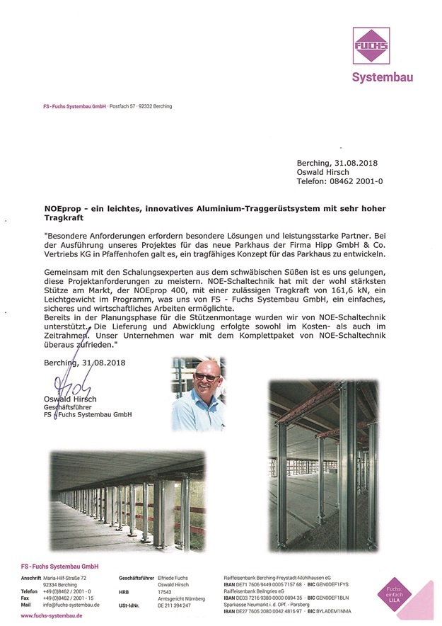 Referenzschreiben der Firma FS-Fuchs Systembau GmbH
